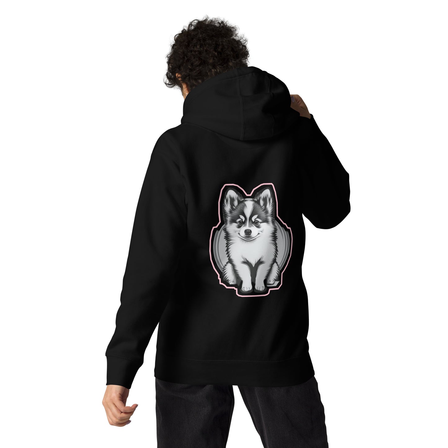 Where I go, trouble follows. - Unisex Hoodie Pomsky Portrait on Back - by CHURROlicious