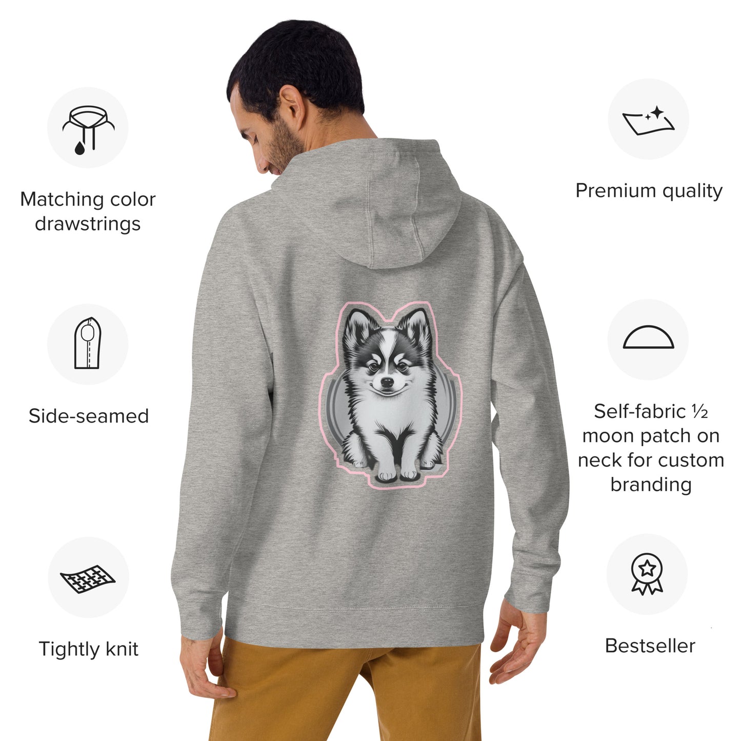 Where I go, trouble follows. - Unisex Hoodie Pomsky Portrait on Back - by CHURROlicious