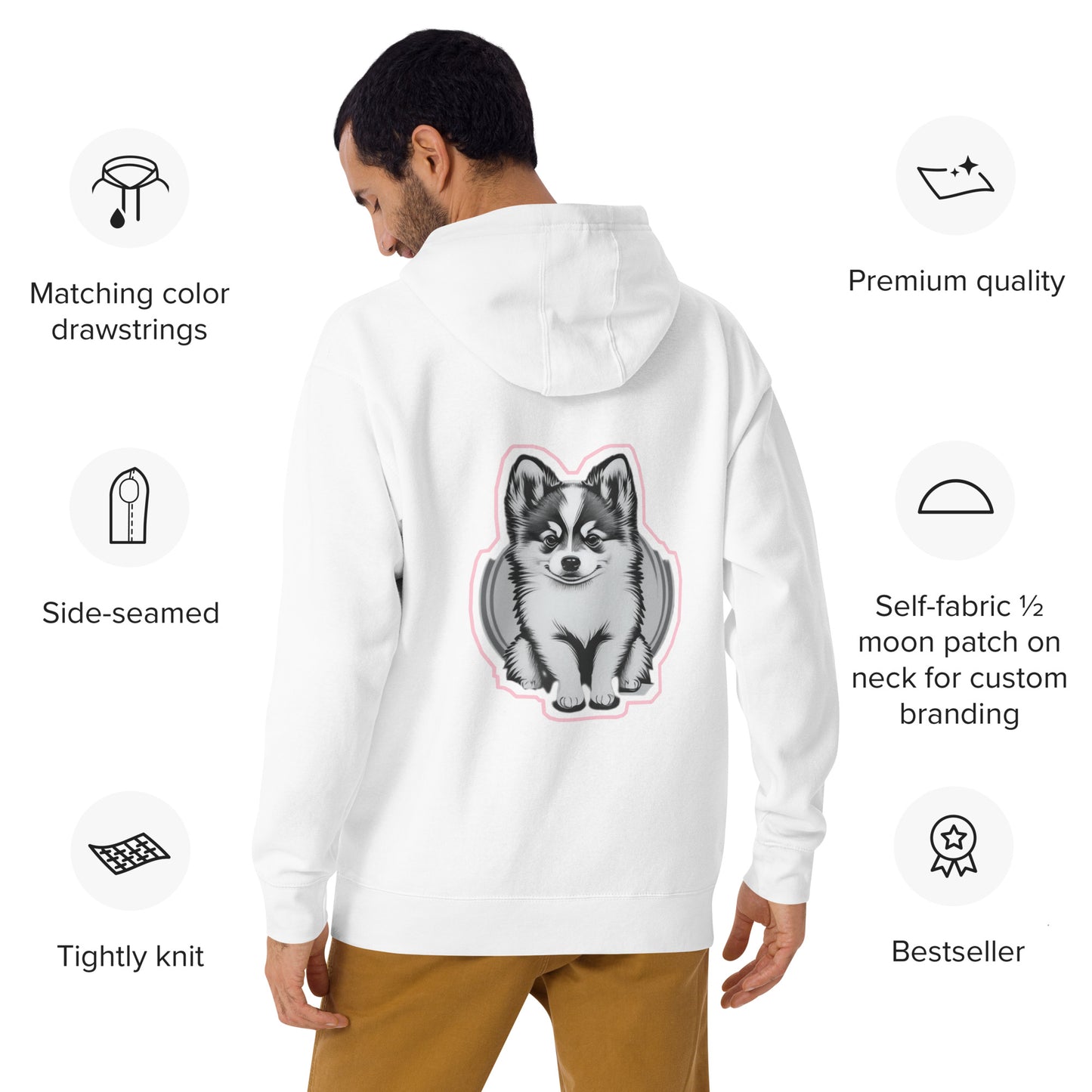 Where I go, trouble follows. - Unisex Hoodie Pomsky Portrait on Back - by CHURROlicious